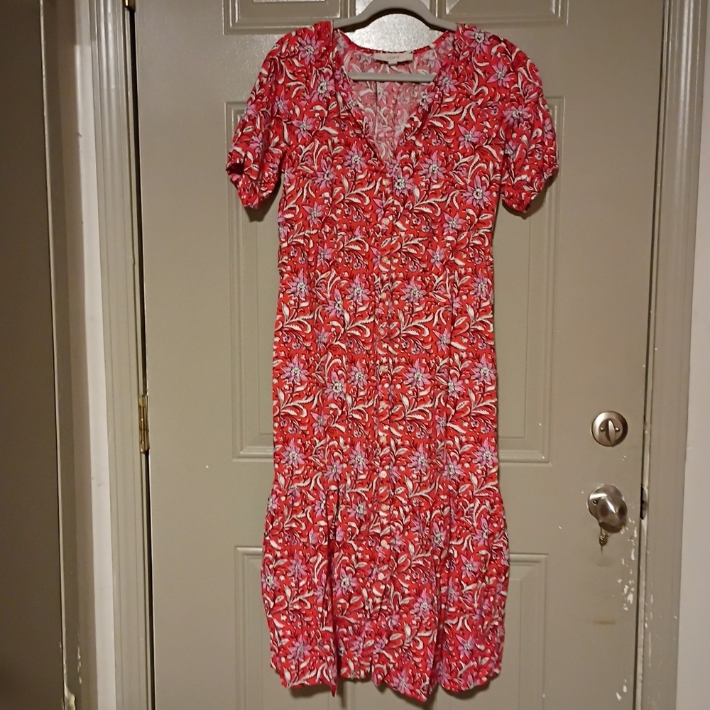 LOFT Orange Flower Mix Color Dress Size S